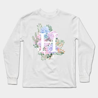 botanical monogram alphabet H hydrangea flowers Long Sleeve T-Shirt